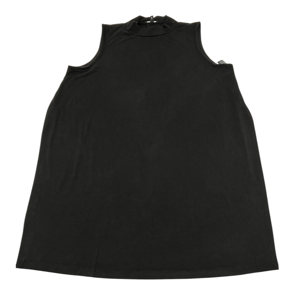 Eileen Fisher Black Tencel Tank‎ Dress L Sleeveless Mock Neck Minimal Open Sides